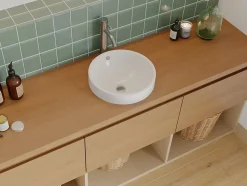 Vasque de salle de bain semi-encastrée ronde en céramique - 46 cm - Blanc - CATONAC II