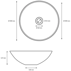Vasque en céramique blanc ronde avec bonde de vidage salle de bain 400x147mm
