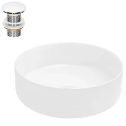 Vasque en céramique blanc ronde avec bond de vidage salle de bain 355x120 mm