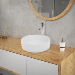 Vasque en céramique blanc ronde avec bond de vidage salle de bain 355x120 mm