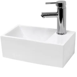Vasque en céramique blanc avec bonde de vidage pour salle de bain 350x205x125 mm