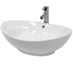 Vasque en céramique blanc avec bonde de vidage pour salle de bain 590x390x200 mm