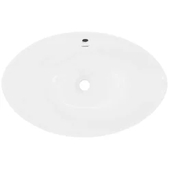 Vasque en céramique blanc avec bonde de vidage pour salle de bain 590x390x200 mm
