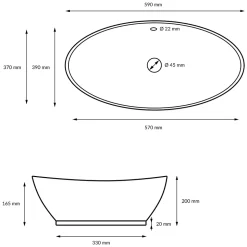 Vasque en céramique blanc avec bonde de vidage pour salle de bain 590x390x200 mm