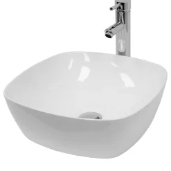 Vasque en céramique blanc carré avec bonde de vidage salle de bain 405x140 mm