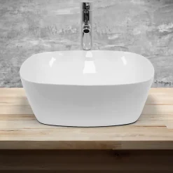 Vasque en céramique blanc carré avec bonde de vidage salle de bain 405x140 mm