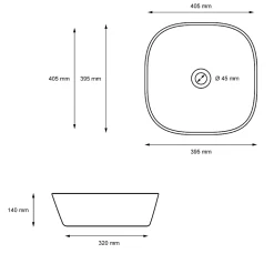 Vasque en céramique blanc carré avec bonde de vidage salle de bain 405x140 mm
