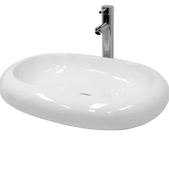 Vasque en céramique blanc avec bonde de vidage pour salle de bain 630x420x120 mm