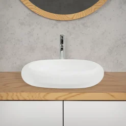 Vasque en céramique blanc avec bonde de vidage pour salle de bain 630x420x120 mm