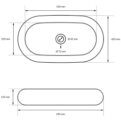 Vasque en céramique blanc avec bonde de vidage pour salle de bain 630x420x120 mm