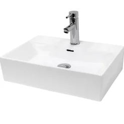 Vasque en céramique blanc avec bonde de vidage pour salle de bain 415x360x130 mm
