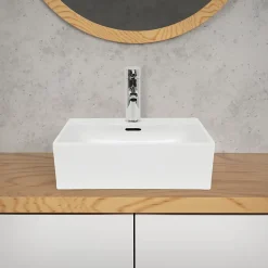 Vasque en céramique blanc avec bonde de vidage pour salle de bain 415x360x130 mm