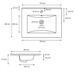 Vasque encastré lavabo Evier salle de bain en ceramique blanc 610 x 465 x 175 mm