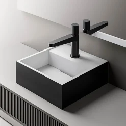 Vasque Lavabo à poser design 30x30x10cm Lave main fonte minérale Salle de bain & toilettes - BA2027 - Noir/Blanc