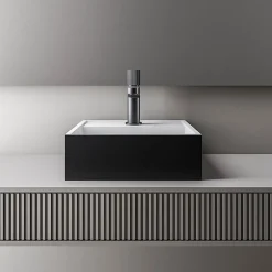 Vasque Lavabo à poser design 30x30x10cm Lave main fonte minérale Salle de bain & toilettes - BA2027 - Noir/Blanc