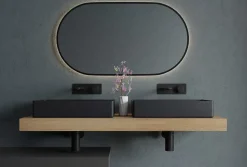 Vasque Lavabo rectangulaire à poser 52,4x34,4x11cm en acier inoxydable sur meuble de salle de bain NT12 - Noir mat