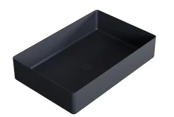 Vasque Lavabo rectangulaire à poser 52,4x34,4x11cm en acier inoxydable sur meuble de salle de bain NT12 - Noir mat