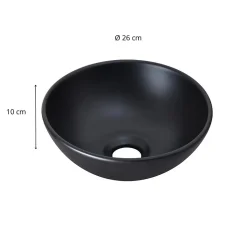 Vasque lave-mains à poser ronde en céramique noir 26cm