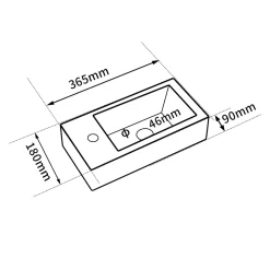 Vasque lave-mains sortie gauche (36,5x18x9cm) - DILECI