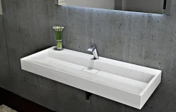 Vasque moderne suspendue 100x46x15cm en marbre coulé avec trous prépercés - BS6001