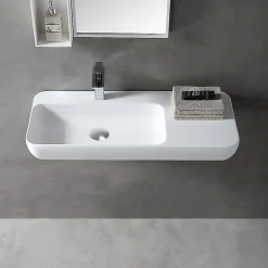 Vasque moderne 90x40x12cm Lavabo en fonte, Lave main suspendu à poser, sans robinet ni bonde - TWG202