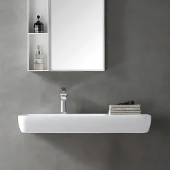 Vasque moderne 90x40x12cm Lavabo en fonte, Lave main suspendu à poser, sans robinet ni bonde - TWG202
