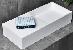 Vasque moderne 75x32,5x15cm Lavabo en fonte minérale, Lave main à poser avec bonde - TWG08