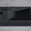 Vasque murale suspendue design 44x22x10cm en fonte minérale - Avec bonde et cache, Rangement gauche, Sans console, Quartz noir