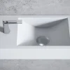 Vasque murale suspendue design 44x22x10cm en fonte minérale - Blanc mat, Avec bonde, Sans cache, Rangement gauche, Sans console