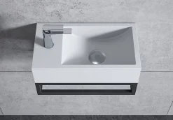 Vasque murale suspendue design 44x22x10cm en fonte minérale - Blanc mat, Avec bonde, Sans cache, Rangement gauche, Avec Console