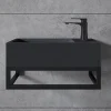 Vasque murale suspendue design 44x22x10cm en fonte minérale - Avec bonde et cache, Rangement droite, Quartz noir, Avec Console