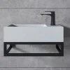 Vasque murale suspendue design 44x22x10cm en fonte minérale - Blanc mat, Avec bonde et cache blanc, Rangement droite, Avec Console