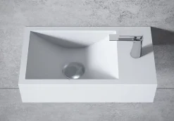 Vasque murale suspendue design 44x22x10cm en fonte minérale - Blanc mat, Sans bonde ni cache, Rangement droite, Sans console