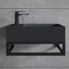 Vasque murale suspendue design 44x22x10cm en fonte minérale - Avec bonde et cache, Rangement gauche, Quartz noir, Avec Console