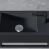 Vasque murale suspendue design 44x22x10cm en fonte minérale - Sans bonde ni cache, Rangement droite, Quartz noir, Avec Console