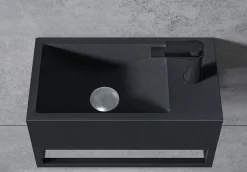 Vasque murale suspendue design 44x22x10cm en fonte minérale - Sans bonde ni cache, Rangement droite, Quartz noir, Avec Console