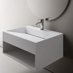 Vasque murale 80x46x28cm en fonte minérale avec espace de rangement - blanc mat - TWG71