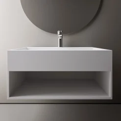 Vasque murale 80x46x28cm en fonte minérale avec espace de rangement - blanc mat - TWG71