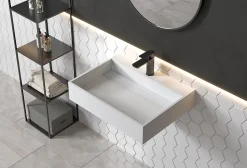 Vasque murale 60x46x13cm en fonte minérale - PB2080 - blanc mat