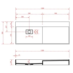 Vasque murale 120x50x12cm ou à poser avec espace de rangement - fonte minérale - TWG222