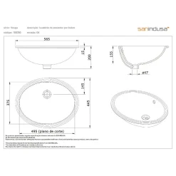 Vasque ovale a encastrer par dessous 57x45 hauteur 20cm porcelaine vitrifiée SANINDUSA VOUGA blanche (vidage non inclus)