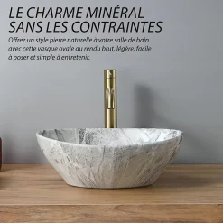 Vasque ovale effet pierre naturel (41,5 x 33,5 x 14,5 cm) - DILECI