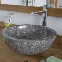 Vasque ronde à poser en marbre gris, Lizéa