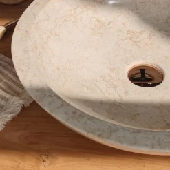 Vasque ronde Barcelone en marbre à poser colori crème - diamètre 45 cm