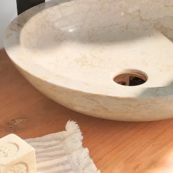 Vasque ronde Barcelone en marbre à poser colori crème - diamètre 45 cm