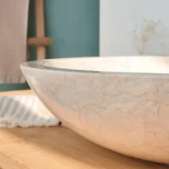Vasque ronde Barcelone en marbre à poser colori crème - diamètre 45 cm