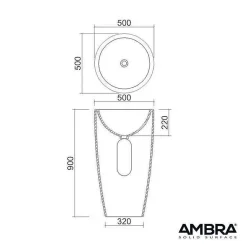 Vasque salle de bain colonne sur pied,en Solid surface 50 cm - Kezia