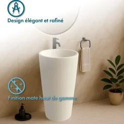 Vasque salle de bain colonne sur pied,en Solid surface 50 cm - Kezia