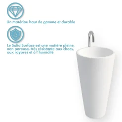 Vasque salle de bain colonne sur pied,en Solid surface 50 cm - Kezia