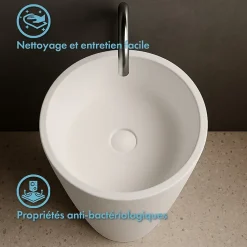 Vasque salle de bain colonne sur pied,en Solid surface 50 cm - Kezia